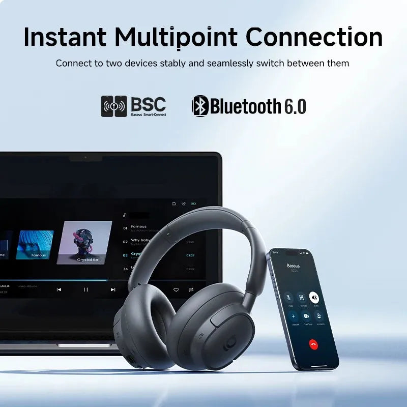 Headphone Bluetooth Baseus Bass BH1 NC Lite ANC | Até 80 Horas de Bateria | Sem Fio