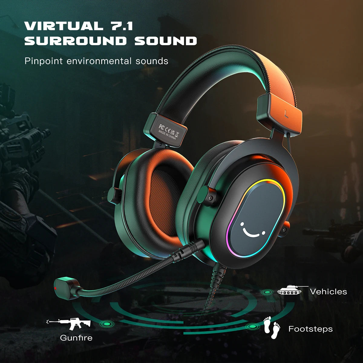 Headset Gamer Fifine RGB 7.1 USB com Microfone | Compatível com PC, PS4 e PS5