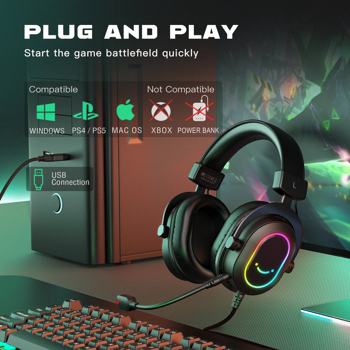Headset Gamer Fifine RGB 7.1 USB com Microfone | Compatível com PC, PS4 e PS5