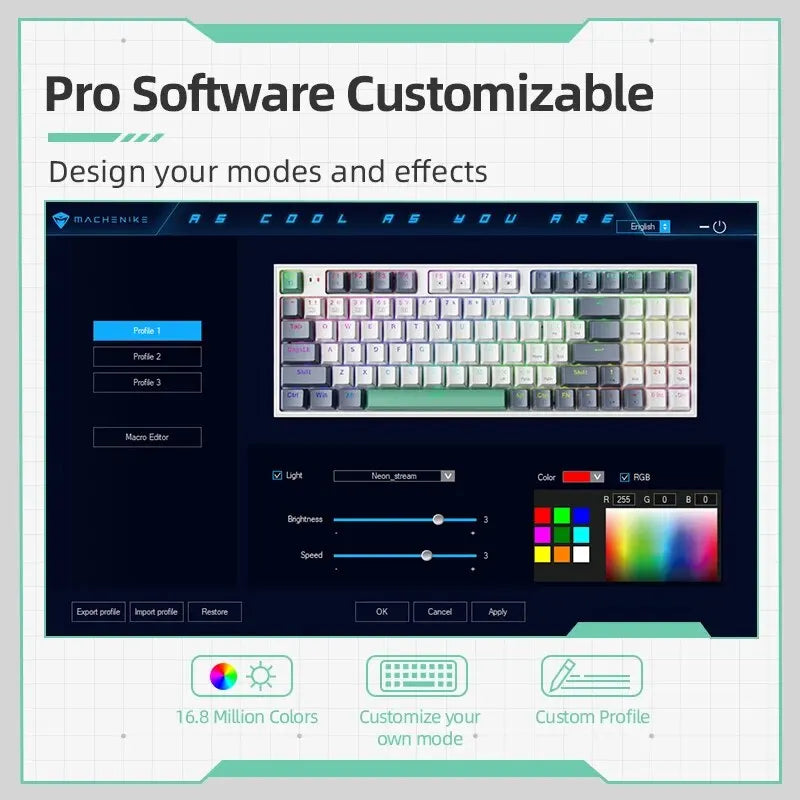 Teclado Mecânico Gamer Machenike K500 RGB | Hot Swap | Layout 94 Teclas