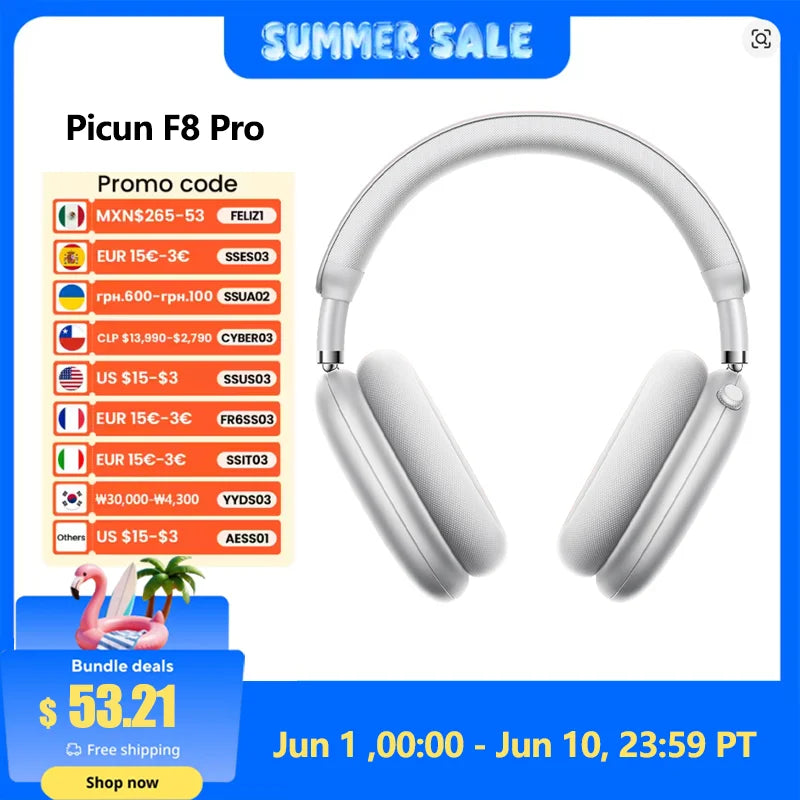 Headphone Bluetooth Picun F8 Pro ANC | Áudio Espacial 3D | Cancelamento de Ruído