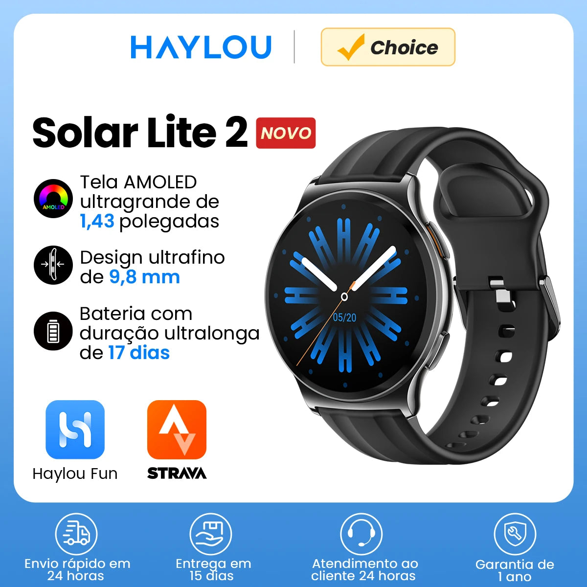 Smartwatch Haylou Solar Lite 2 AMOLED | Bluetooth | Android e iPhone