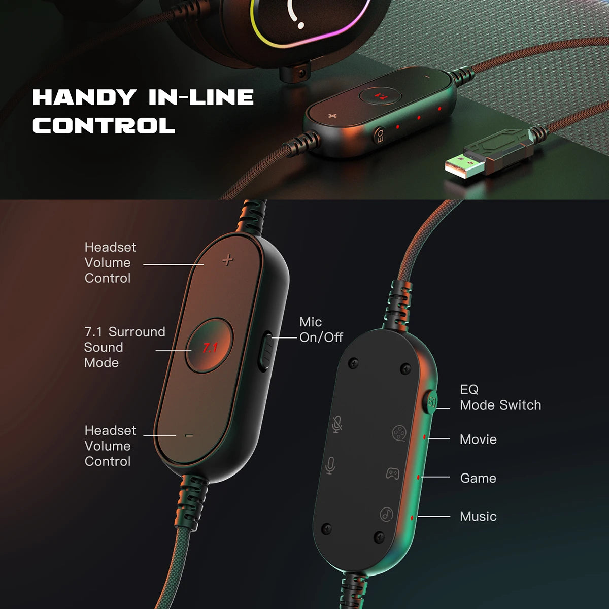 Headset Gamer Fifine RGB 7.1 USB com Microfone | Compatível com PC, PS4 e PS5