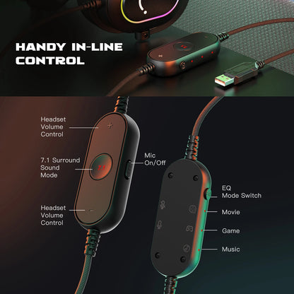Headset Gamer Fifine RGB 7.1 USB com Microfone | Compatível com PC, PS4 e PS5